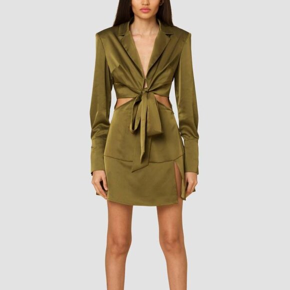 Amylynn Dresses & Skirts - Amylynn Gia Satin Cutout Mini Dress Large NWT Olive Green Long Sleeves AL3006
